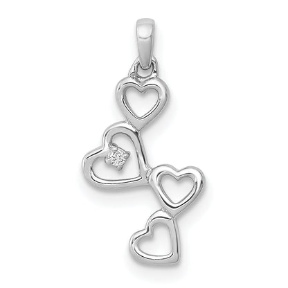 14K White Gold .01Ct. Diamond Four Hearts Pendant