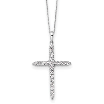 14k White Gold 1 Ct. Lab Grown Diamond VS/SI+ G+ 18 inch Cross Pendant Necklace