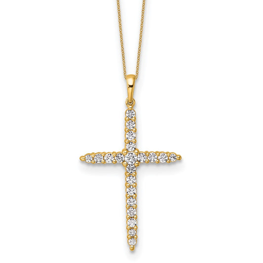 14k Yellow Gold 1 Ct. Lab Grown Diamond VS/SI+ G+ 18 inch Cross Pendant Necklace