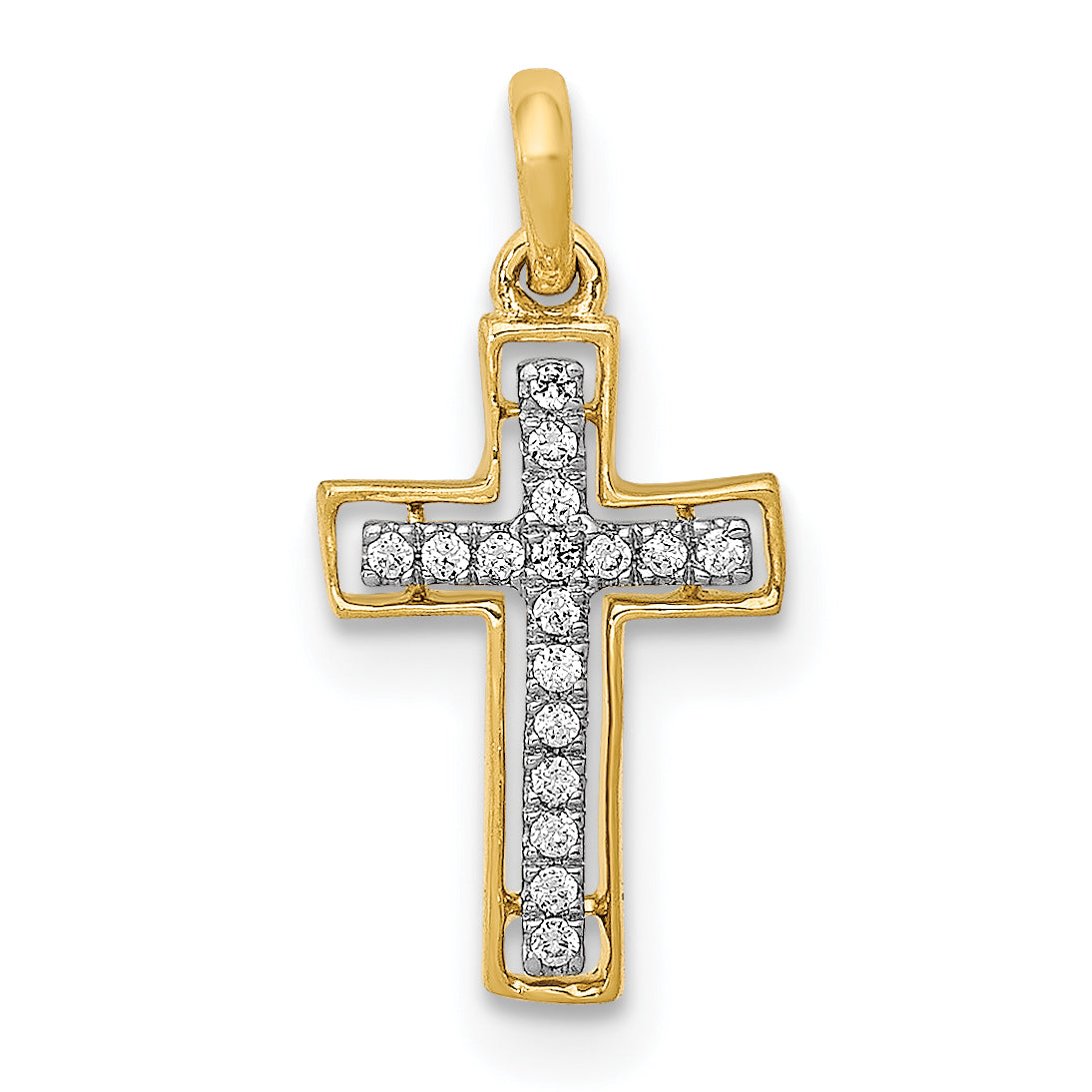 10K Yellow W/Rhodium 10K And Rhodium 1/20Ct. Diamond Cross Pendant