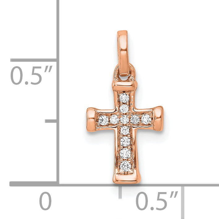 14K Rose Gold Small 1/20Ct. Diamond Latin Cross Pendant
