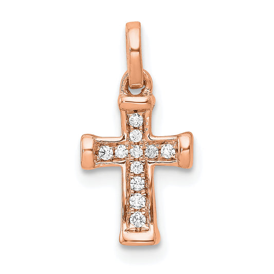 14K Rose Gold Small 1/20Ct. Diamond Latin Cross Pendant