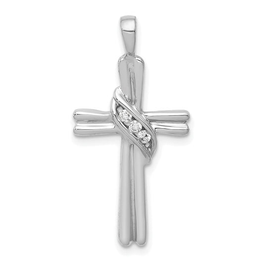 10K White Gold 10K Aa Diamond Cross Pendant