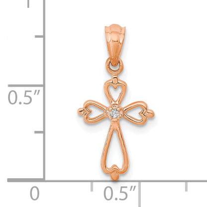 14K Rose Gold Diamond Accented Cross Pendant