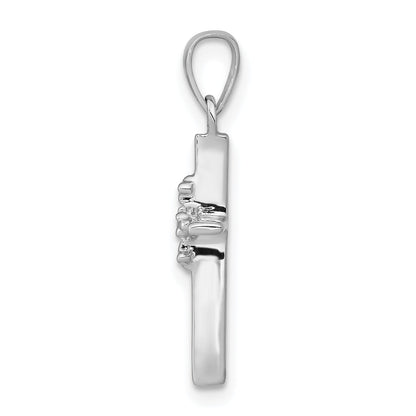 14K White Gold .01Ct. Diamond Polished Budded Cross Pendant