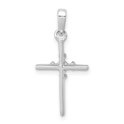 14K White Gold .01Ct. Diamond Polished Budded Cross Pendant
