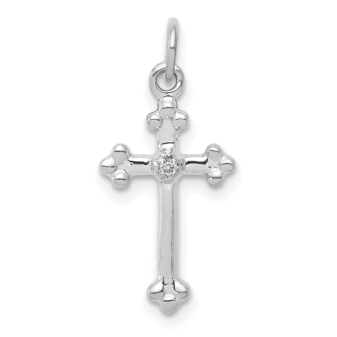 10K White Gold 10K Small Diamond Budded Cross Pendant