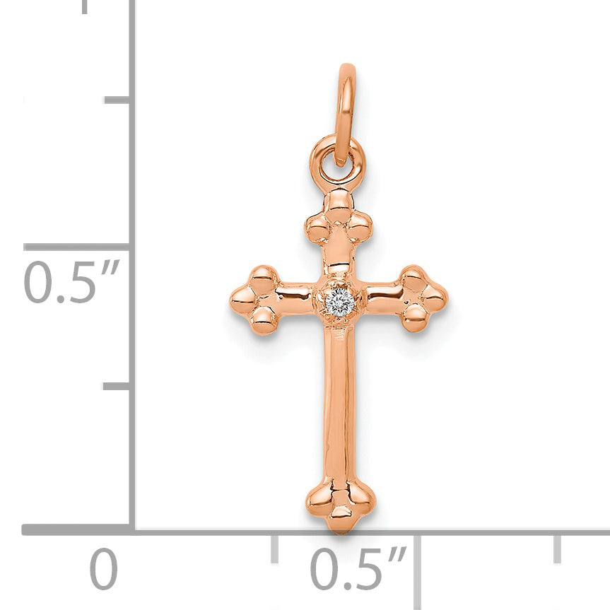 14K Rose Gold Small Diamond Budded Cross Pendant