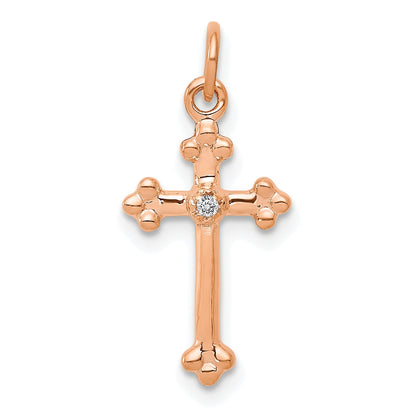 14K Rose Gold Small Diamond Budded Cross Pendant
