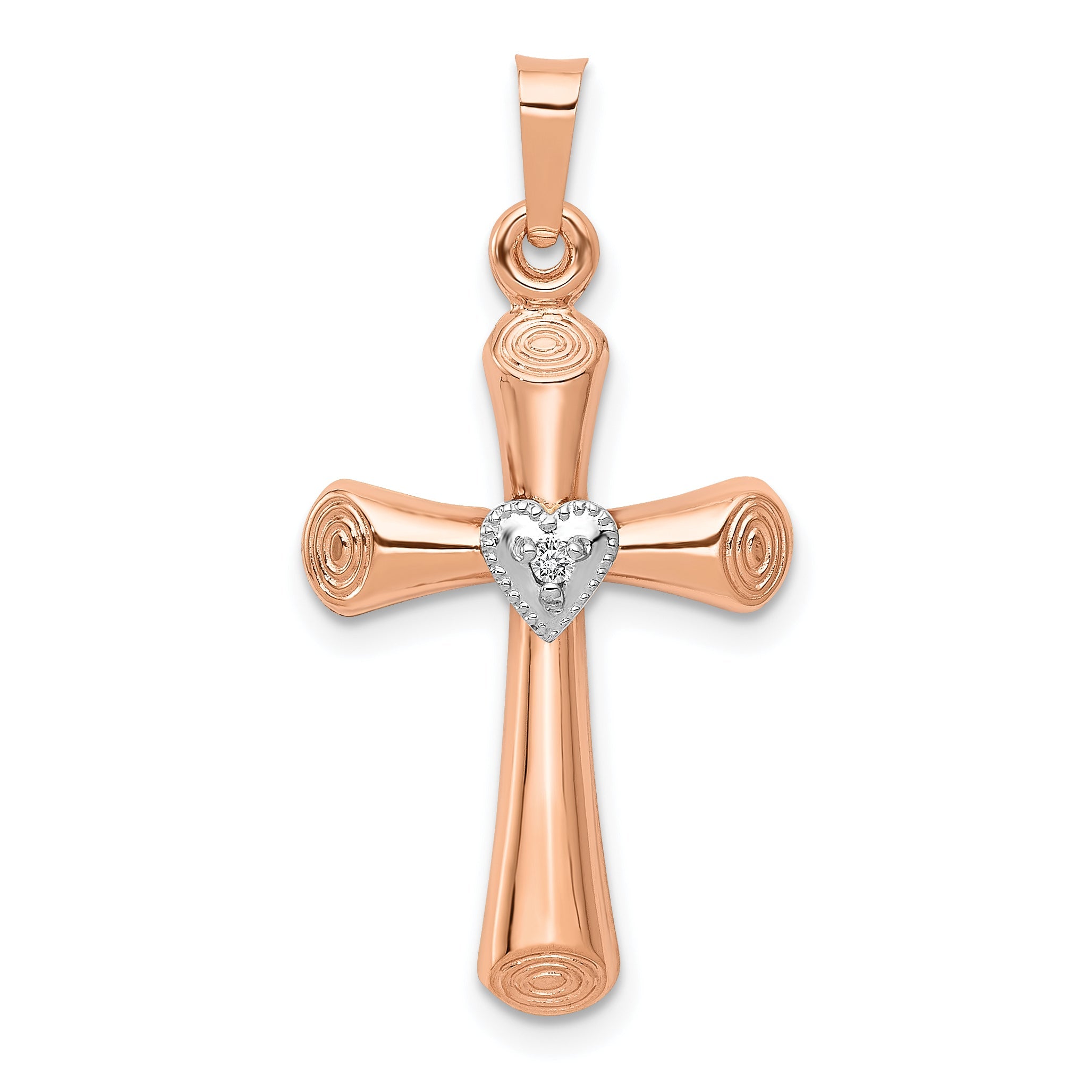 10K Two-Tone 10K Two-Tone Diamond Polished Hollow Latin Heart Cross Pendant