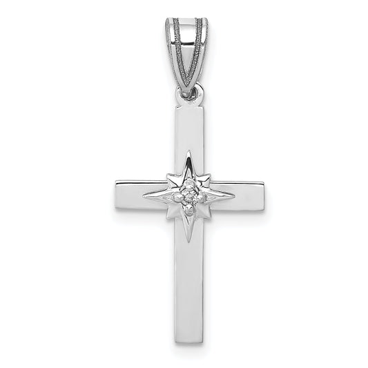 14K White Gold .01Ct Diamond Cross Pendant
