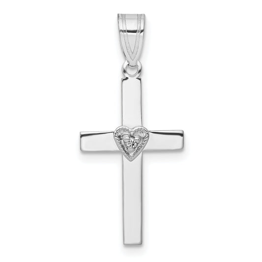 14K White Gold .01Ct Diamond Heart Cross Pendant