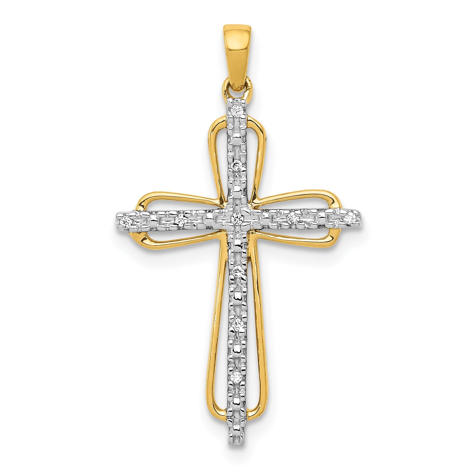 10K Yellow W/Rhodium 10K & Rhodium .03Ct. Diamond Cross Pendant