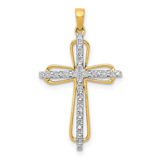 10K Yellow W/Rhodium 10K & Rhodium .03Ct. Diamond Cross Pendant