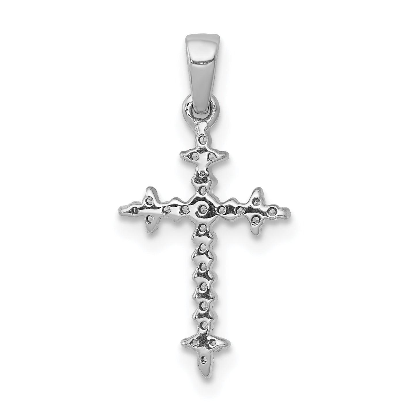 14K White Gold 1/10Ct. Diamond Fleur E Lis Cross Pendant
