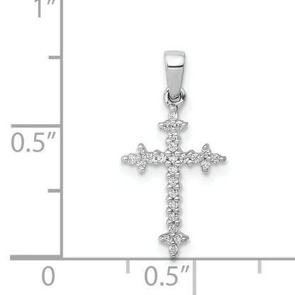 14K White Gold 1/10Ct. Diamond Fleur E Lis Cross Pendant