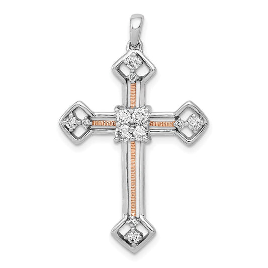 14k Two-tone Two Tone Rose and White Gold 3/8 Ct. Lab Grown Diamond VS/SI+ G+ Cross Pendant