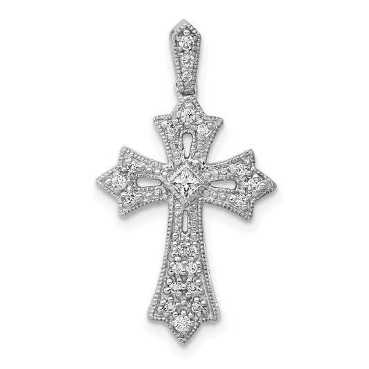 10K White Gold 10K 1/6Ct. Diamond Fleur De Lis Cross Pendant