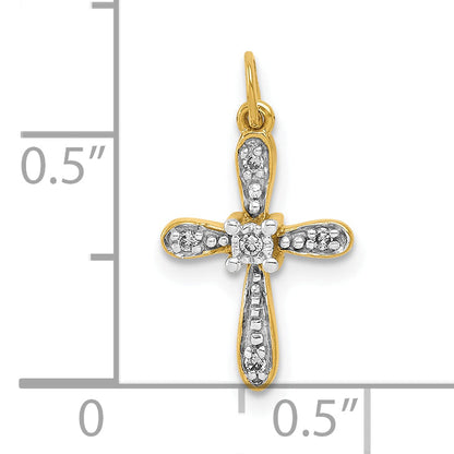10K Yellow W/Rhodium 10K And Rhodium .03Ct. Diamond Cross Charm
