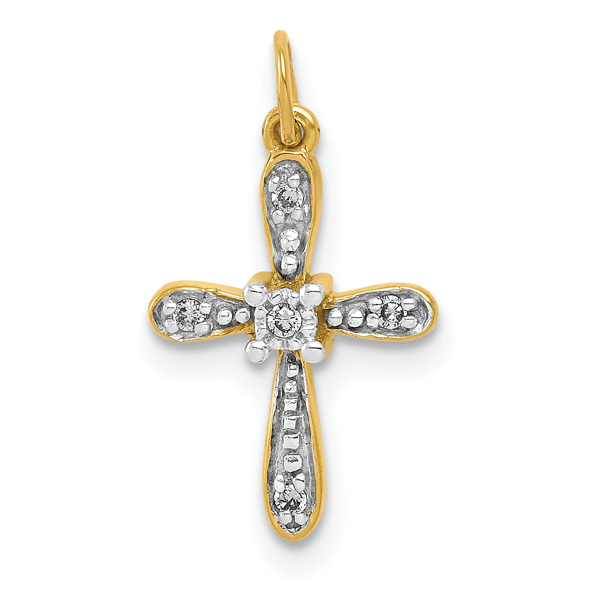 10K Yellow W/Rhodium 10K And Rhodium .03Ct. Diamond Cross Charm