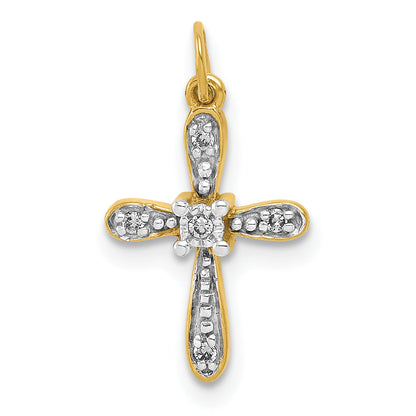 10K Yellow W/Rhodium 10K And Rhodium .03Ct. Diamond Cross Charm