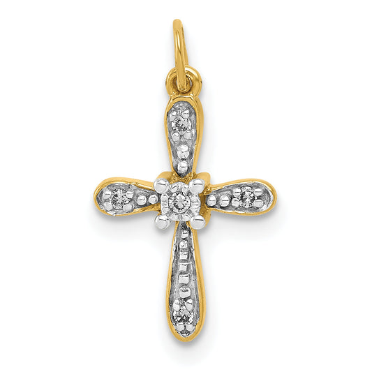 10K Yellow W/Rhodium 10K And Rhodium .03Ct. Diamond Cross Charm