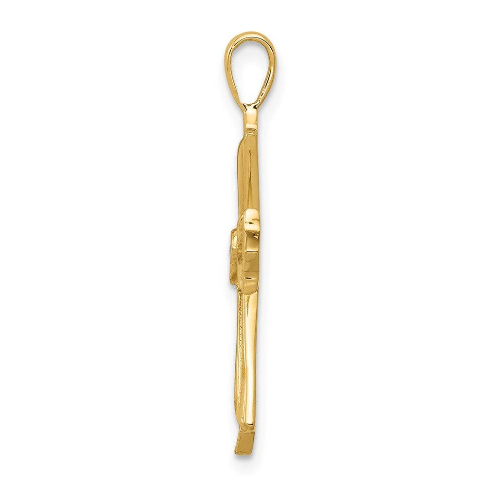 Solid 14k Yellow Gold AA Simulated CZ Cross w/ Heart Center Pendant
