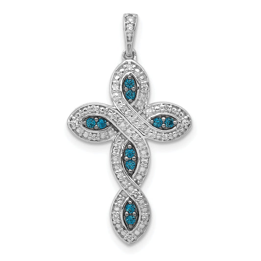 14k White Gold 14k White Gold White and Blue Diamond Cross Pendant