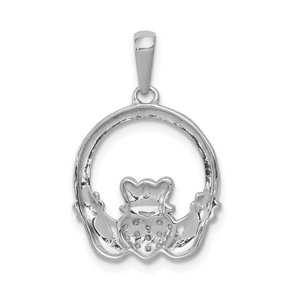 14k White Gold 1/8 Ct. Lab Grown Diamond VS/SI+ G+ Circle Claddagh Pendant