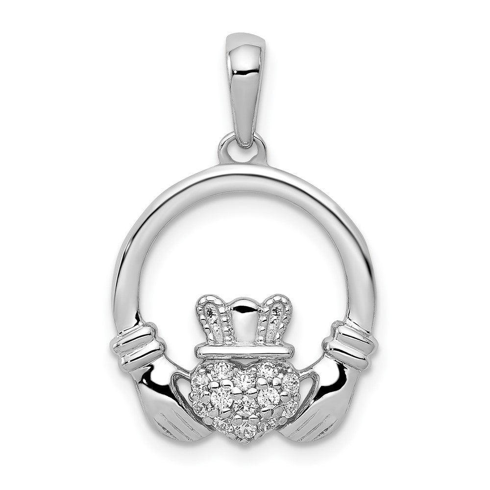 14k White Gold 1/8 Ct. Lab Grown Diamond VS/SI+ G+ Circle Claddagh Pendant
