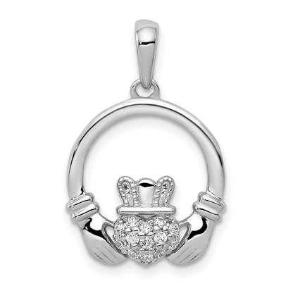 14k White Gold 1/8 Ct. Lab Grown Diamond VS/SI+ G+ Circle Claddagh Pendant