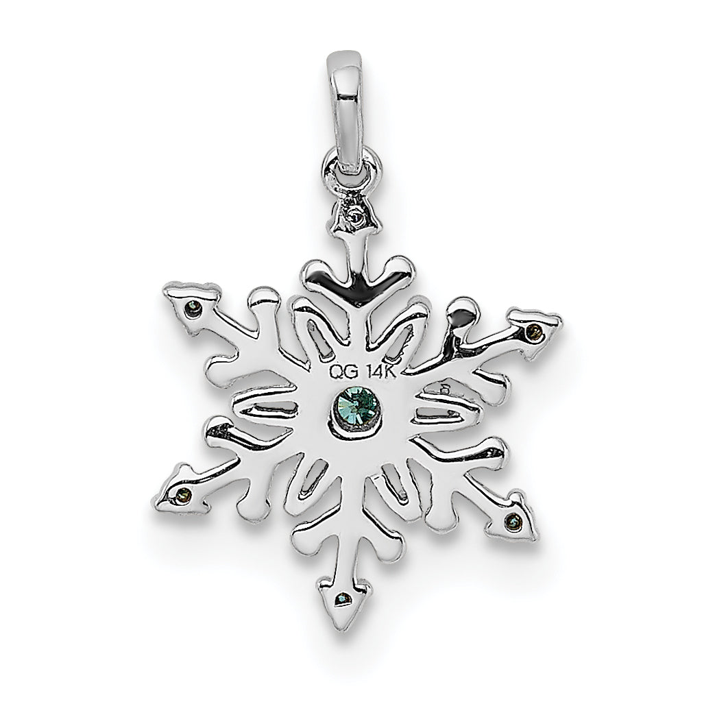 14K White Gold 1/10Ct. Blue And Diamond Snowflake Pendant