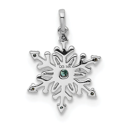 14K White Gold 1/10Ct. Blue And Diamond Snowflake Pendant