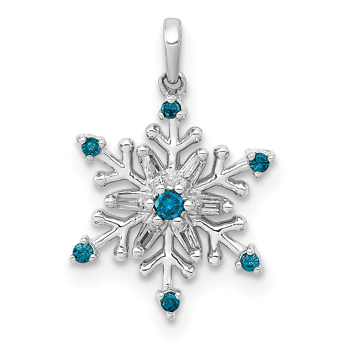 14K White Gold 1/10Ct. Blue And Diamond Snowflake Pendant