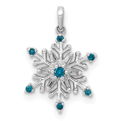 14K White Gold 1/10Ct. Blue And Diamond Snowflake Pendant