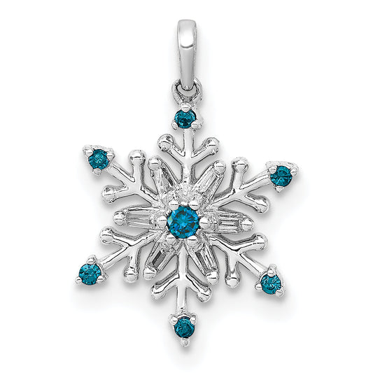 14K White Gold 1/10Ct. Blue And Diamond Snowflake Pendant