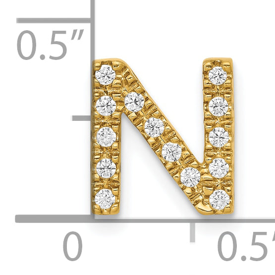 10K Yellow Gold 10K Diamond Letter N Initial Charm