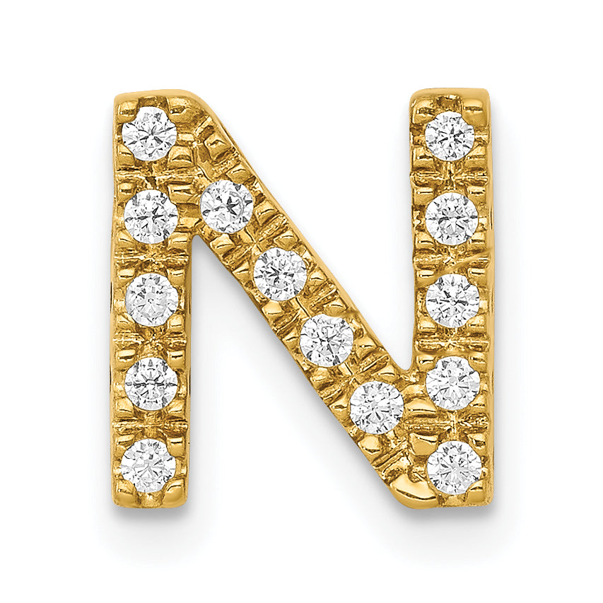 10K Yellow Gold 10K Diamond Letter N Initial Charm