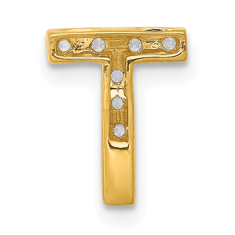 10K Yellow Gold 10K Diamond Letter T Initial Charm