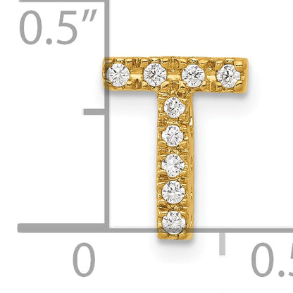 10K Yellow Gold 10K Diamond Letter T Initial Charm