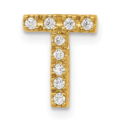 10K Yellow Gold 10K Diamond Letter T Initial Charm