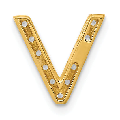 10K Yellow Gold 10K Diamond Letter V Initial Charm