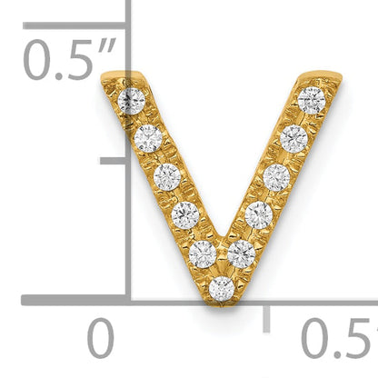 10K Yellow Gold 10K Diamond Letter V Initial Charm