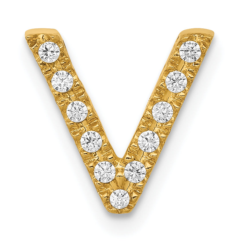 10K Yellow Gold 10K Diamond Letter V Initial Charm