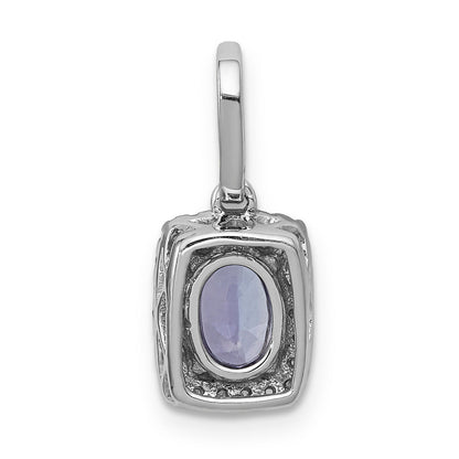 14k White Gold 14k White Gold Oval .94 Tanzanite and Diamond Rectangle Pendant