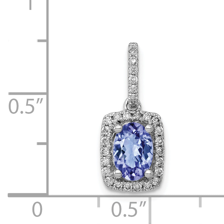 14k White Gold 14k White Gold Oval .94 Tanzanite and Diamond Rectangle Pendant