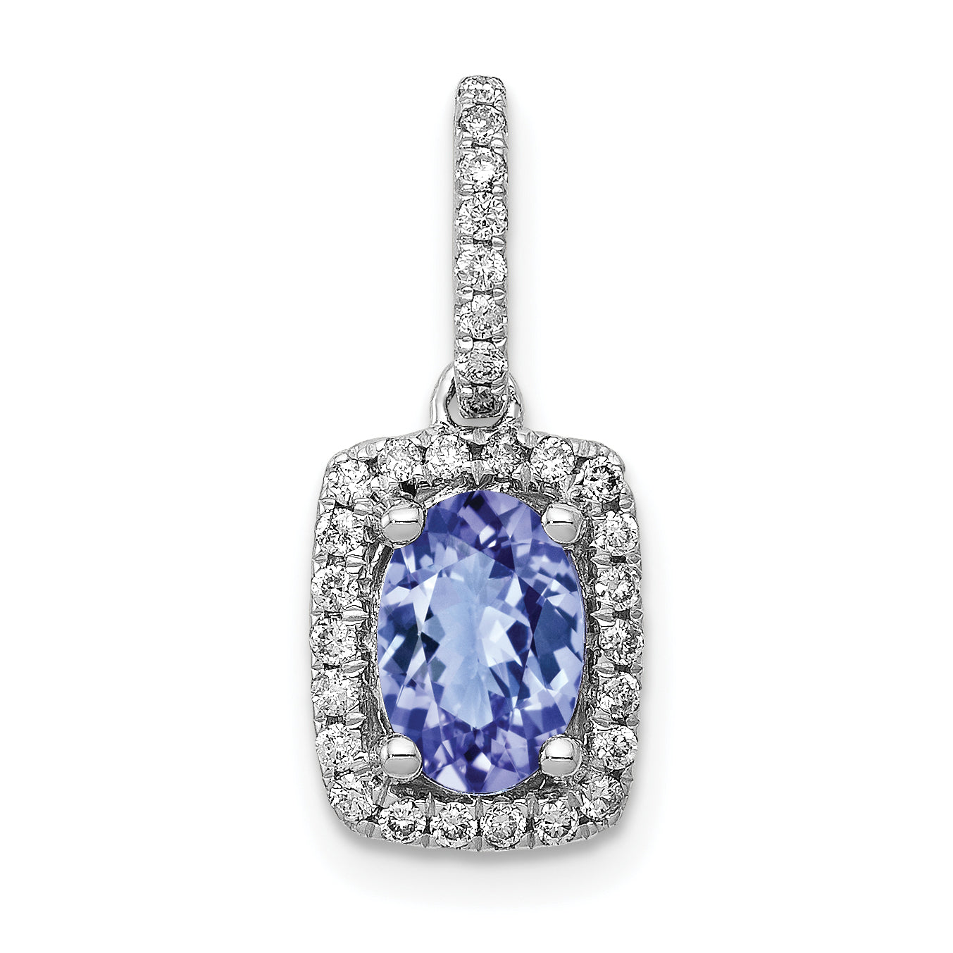 14k White Gold 14k White Gold Oval .94 Tanzanite and Diamond Rectangle Pendant