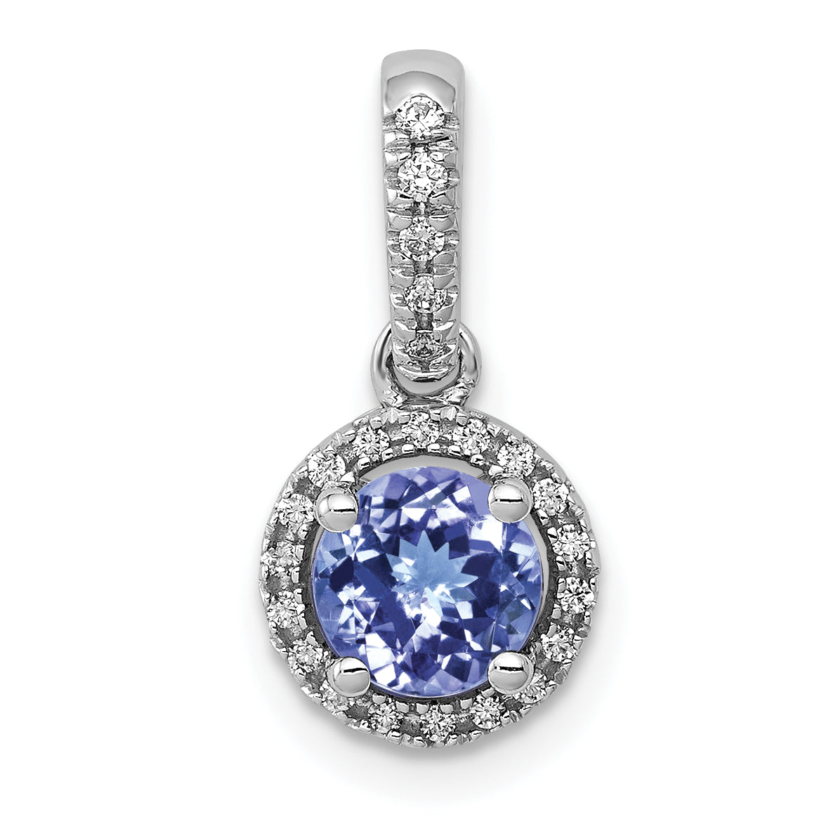 14k White Gold 14k White Gold .69 Tanzanite and Halo Diamond Pendant