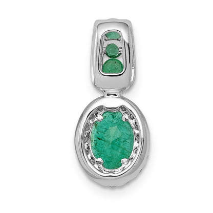 14k White Gold 1/5 Ct. Lab Grown Diamond VS/SI+ G+ and Lab Created Emerald Oval Halo Pendant