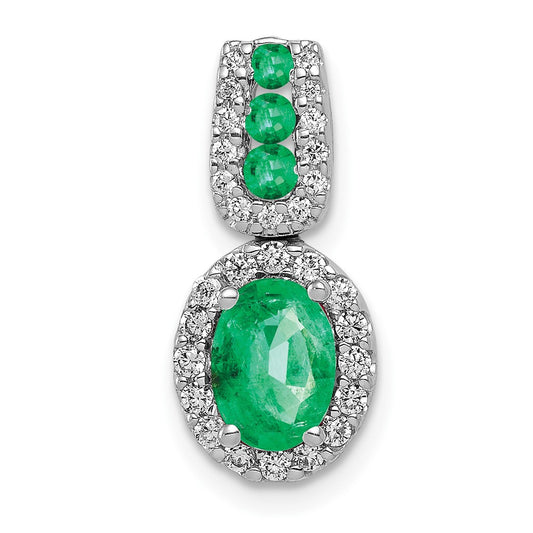 14k White Gold 1/5 Ct. Lab Grown Diamond VS/SI+ G+ and Lab Created Emerald Oval Halo Pendant